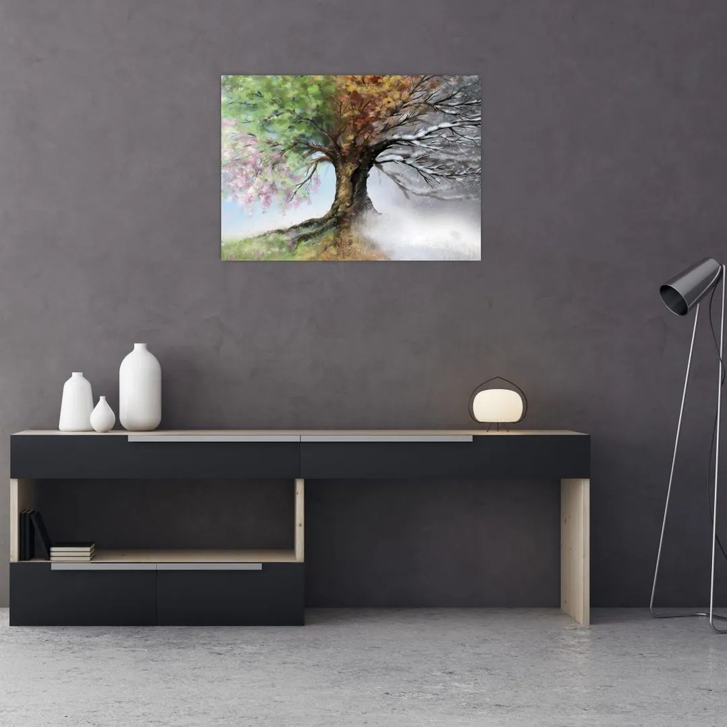 Tablou pe sticlă - Arborele celor patru anotimpuri (70x50 cm)