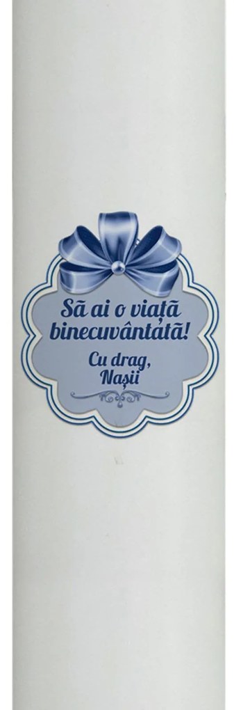 Lumanare Botez Mesaj Nasi albastru 4,5 cm, 30 cm