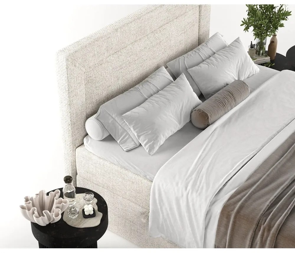 Pat boxspring crem cu spațiu de depozitare 180x200 cm Imagine – Maison de Rêve