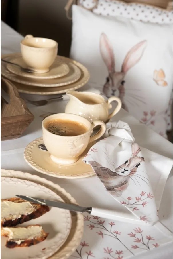 Ceașcă cu farfurioară din ceramică, bej, model găină, 200 ml