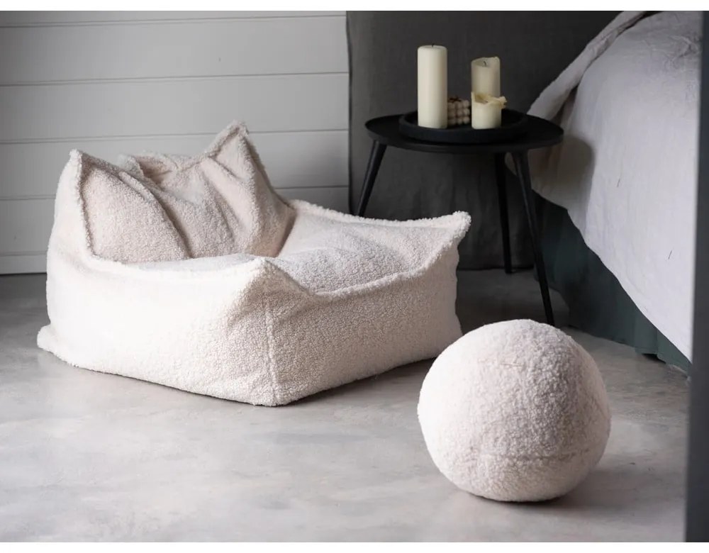 Fotoliu puf pentru copii crem cu tapițerie din țesătură bouclé Chair – Wigiwama