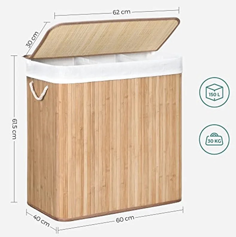 OFERTA Cos de rufe bambus cu trei compartimente LECEBY II. calitate