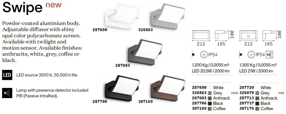 Aplica LED cu senzor de miscare pentru exterior IP54 Swipe ap gri