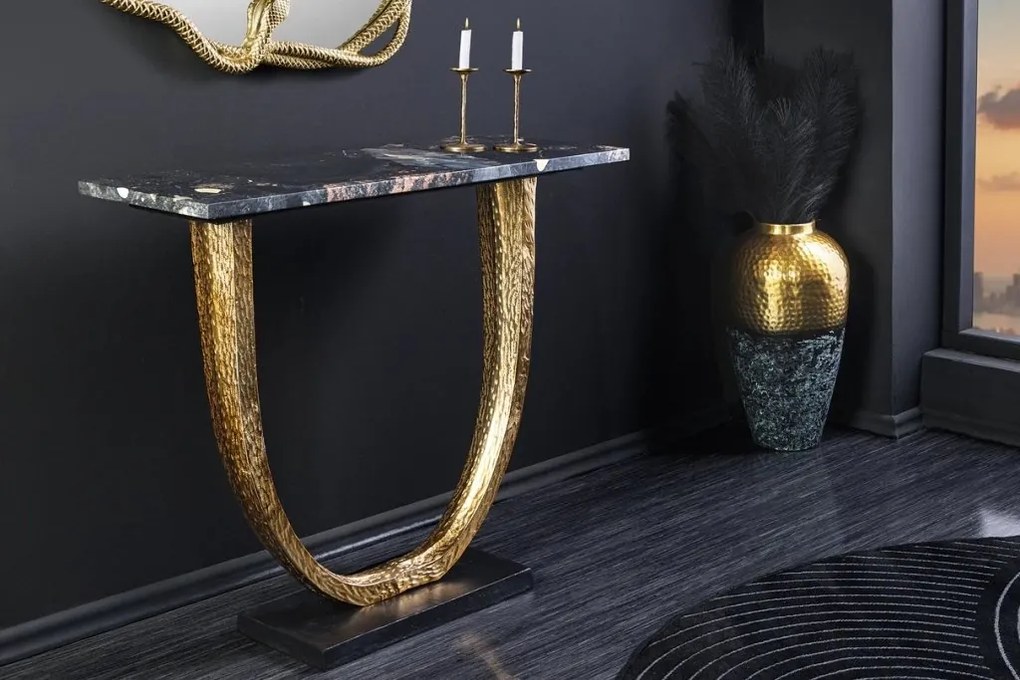Consola lucrata manual, Marmura, Negru, Auriu, OMEGA 80cm
