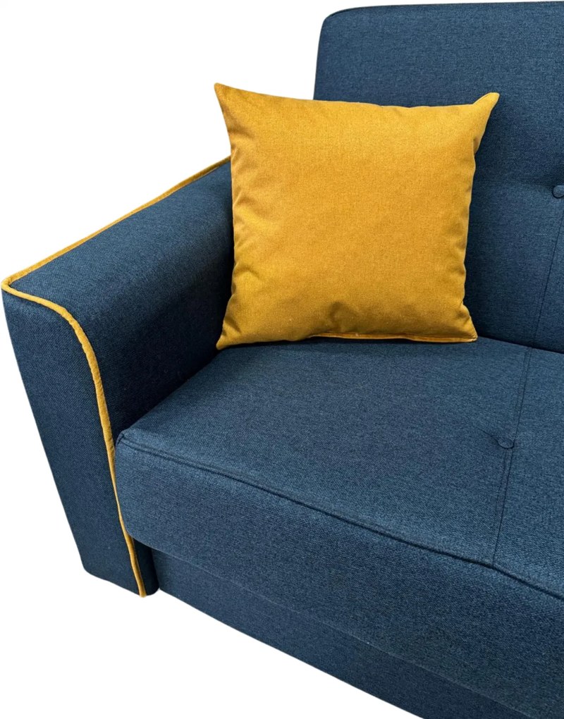 Canapea VERA extensibila, 3 locuri, lada de depozitare, stofa bleumarin + galben, 225x90x90 Bleumarin + Galben, Stofa