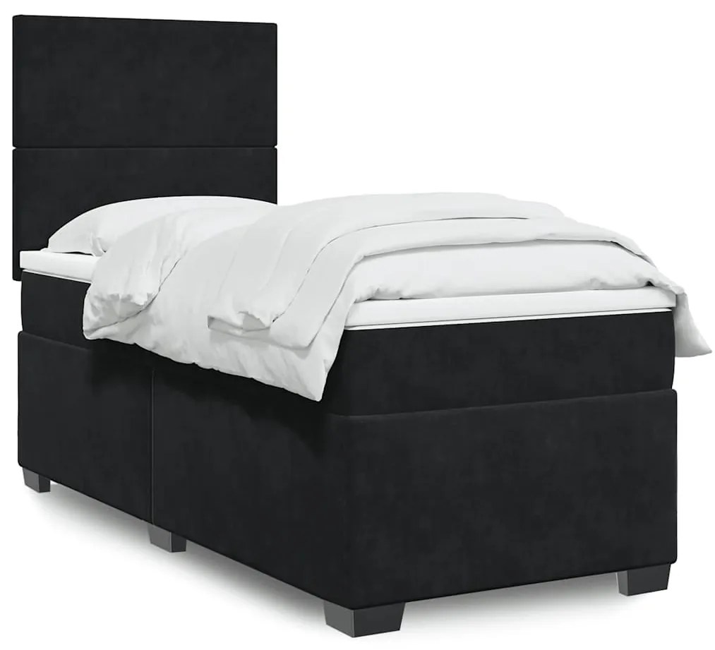 vidaXL Pat box spring cu saltea, negru, 80x200 cm, catifea