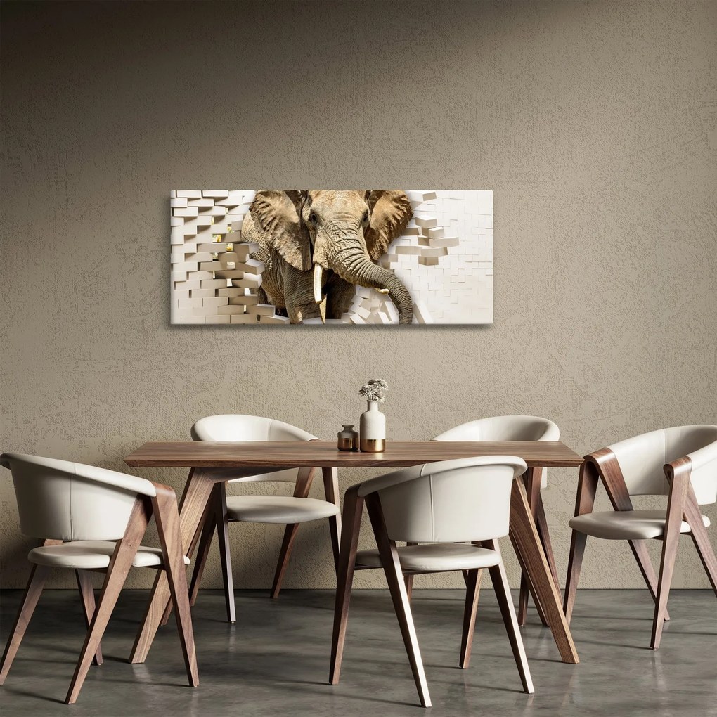 Tablou - Elefant spârgând peretele (120x50 cm)
