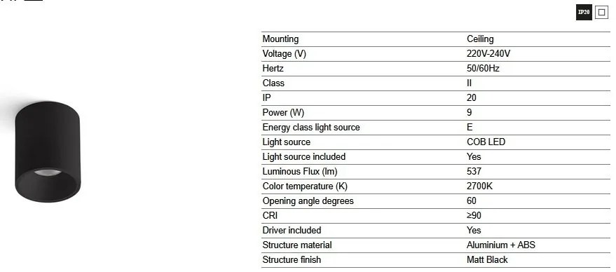 Spot LED aplicat tavan ROL 9W negru
