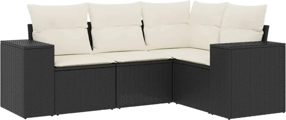 vidaXL Set mobilier de grădină cu perne, 4 piese, negru, poliratan