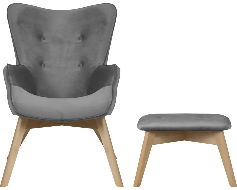 Fotoliu cu taburet gri cu tapițerie din catifea Niko – Ropez