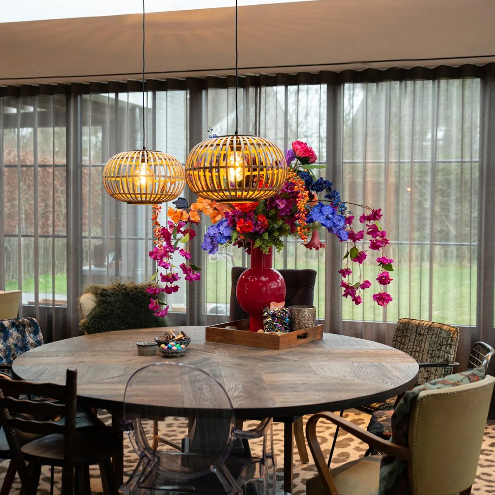 Lampă suspendată orientală din bambus cu 2 lumini - Amira