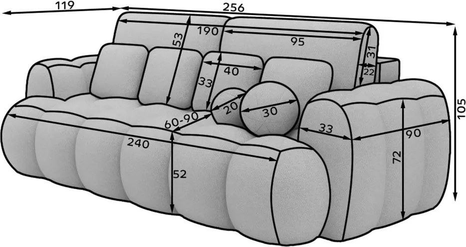 Canapea gri extensibilă cu tapițerie din catifea reiată 256 cm Cotonn – ELTAP