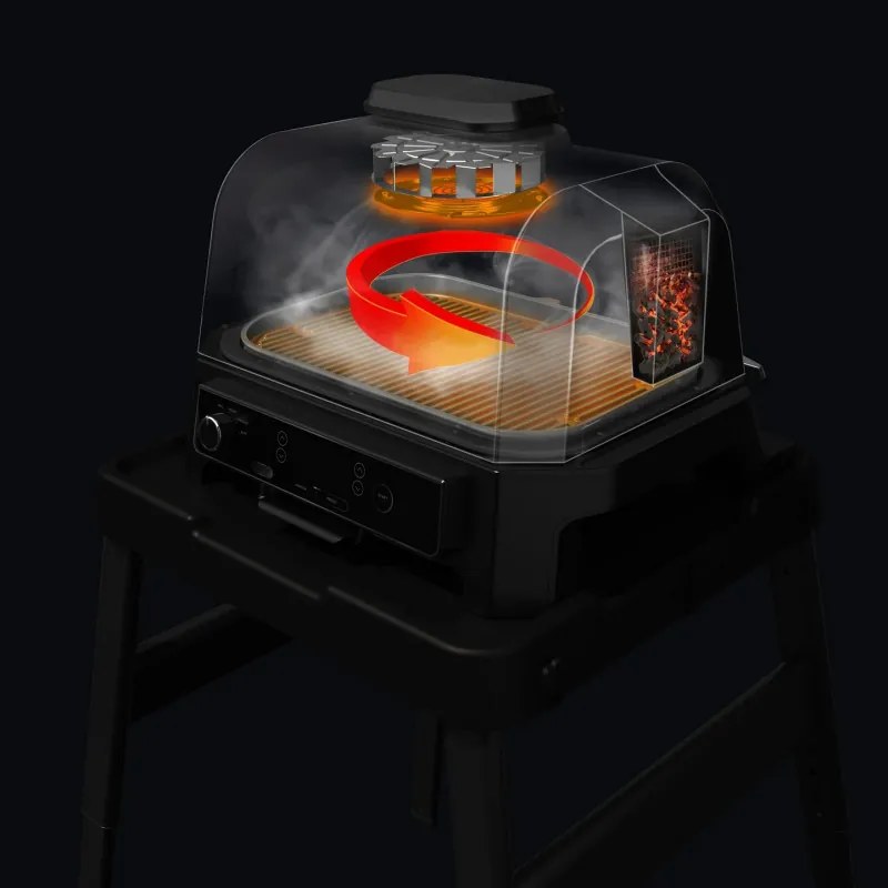 Gratar electric Ninja OG850EU, 1700W, 4 programe, 45x29 cm, 240°C, Ceramica Plocha, Tehnologie Woodfire, IPX4, Negru
