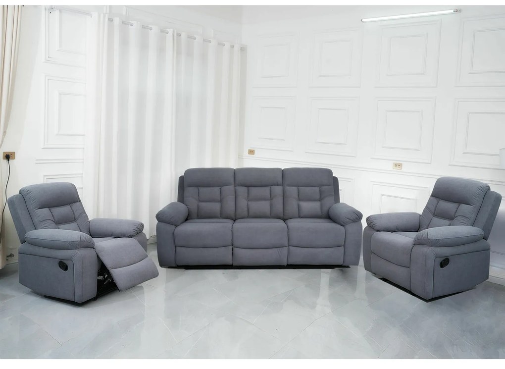 Set Recliner Miria, 3-1-1 Canapea 3L - 214x97x95 cm, Fotoliu 98x97x95 cm, Gri