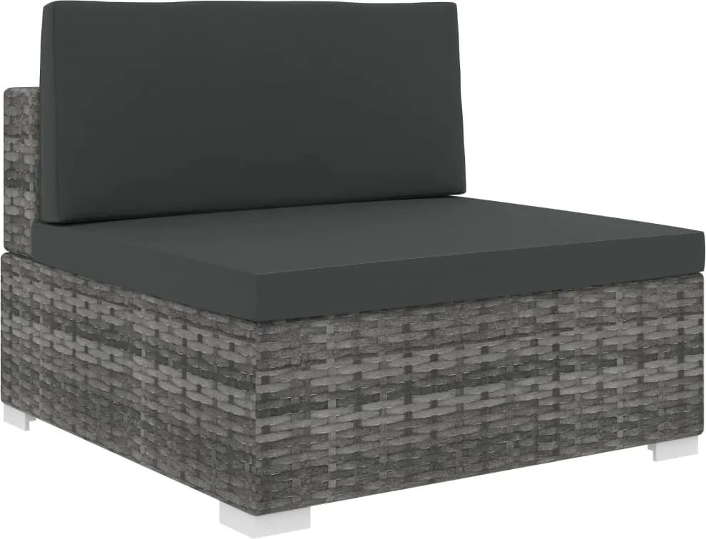 vidaXL Scaun modular de mijloc, 1 buc., gri, poliratan, cu perne