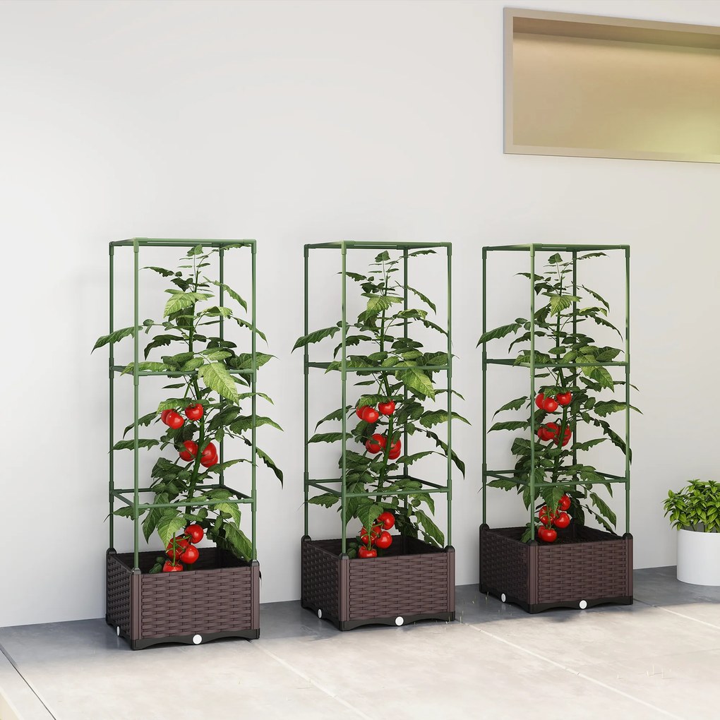 Outsunny Jardinieră înălțată cu spalier set de 3 jardiniere cu orificii de scurgere | Aosom Romania