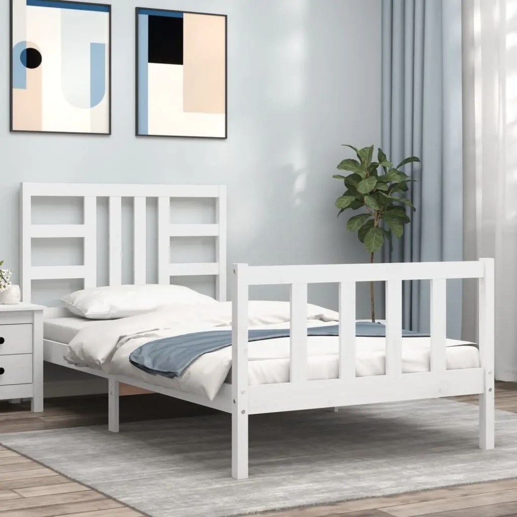 3191962 vidaXL Cadru de pat cu tăblie, alb, 100x200 cm, lemn masiv