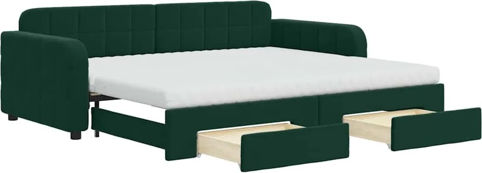 vidaXL Pat de zi cu extensie și sertare verde închis 90x200 cm catifea