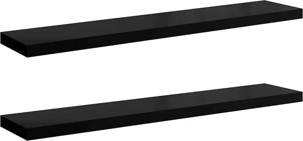 vidaXL Rafturi de perete, 2 buc. negru extralucios 120x23,5x3,8 cm MDF