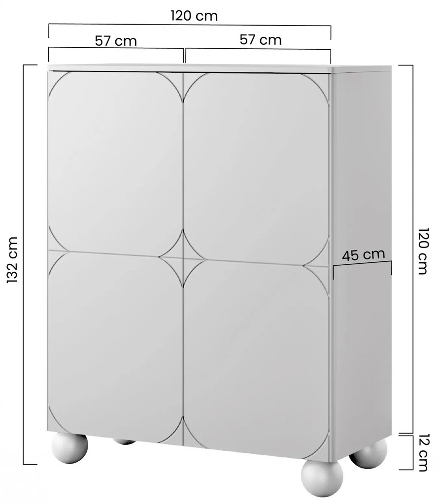 Comodă înaltă Sonatia II 120 cm cu două uși și două sertare ascunse - casmir