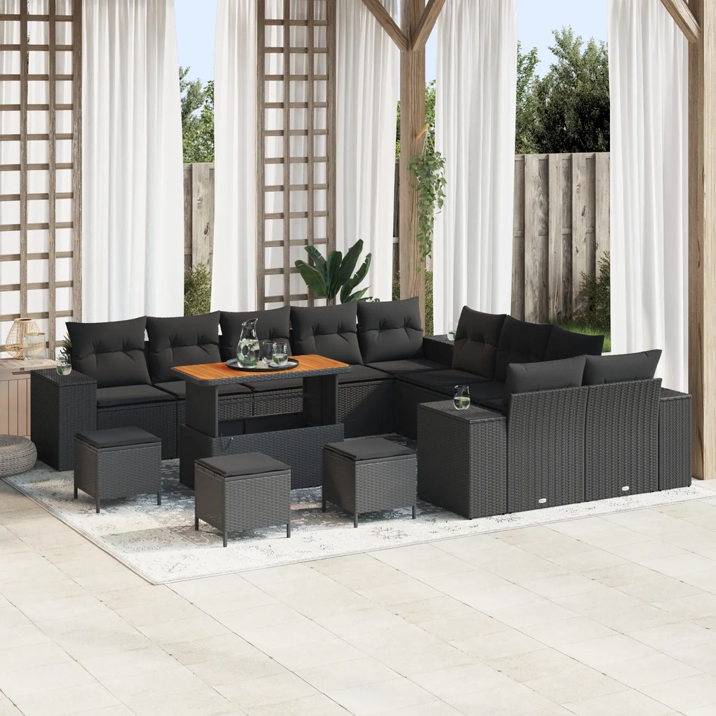 vidaXL Set de canapele pentru grădină 14 pcs Negru poliratan