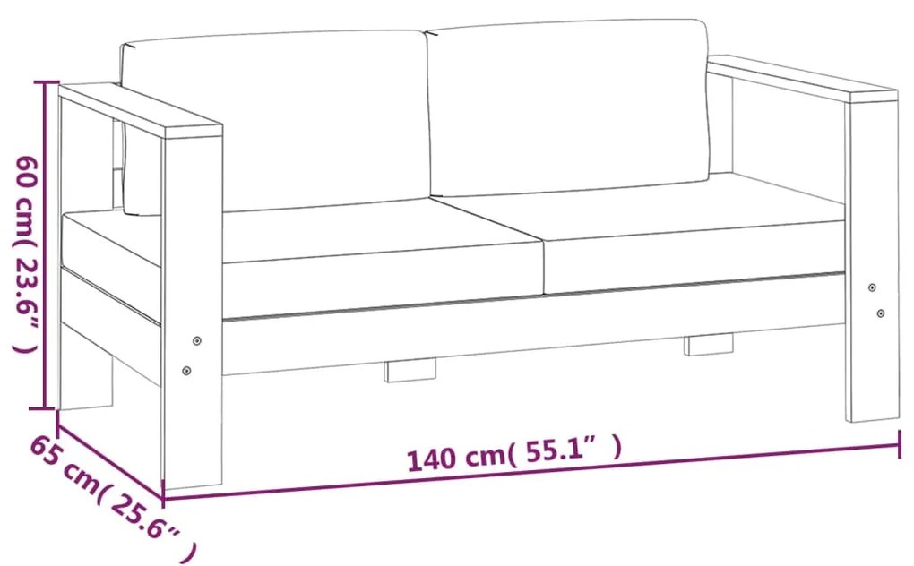 Set mobilier gradina cu perne alb crem, 5 piese, lemn masiv Alb crem, 2x Canapea cu 2 locuri + 2x fotoliu + masa, 1