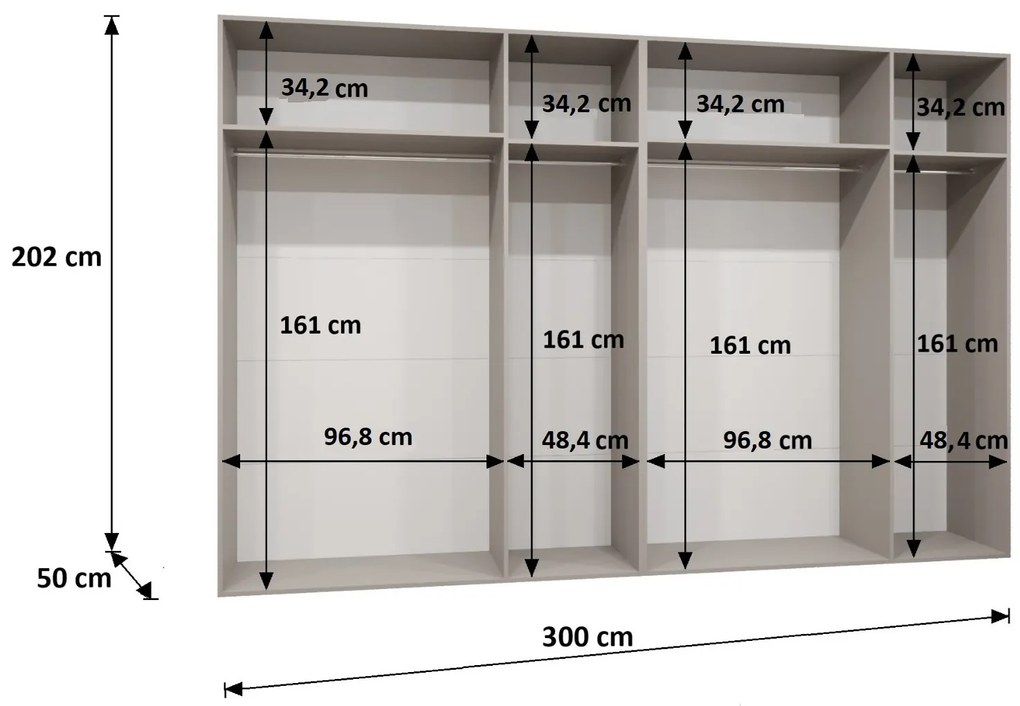 Dulap de haine 300 cm Alice 2 (Stejar artisan + Cașmir). 1126191
