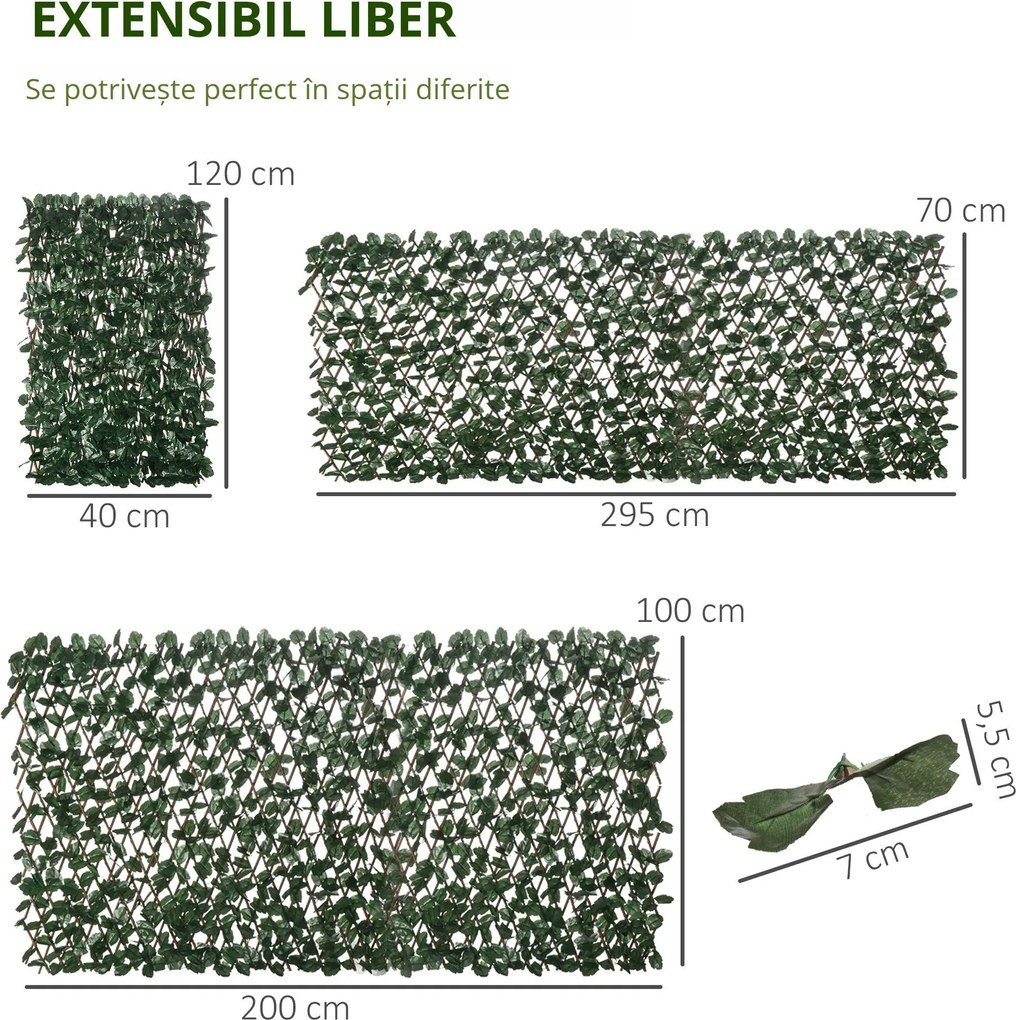 Outsunny Gard Artificial Extensibil cu 2 Secțiuni din Poliester și Ratan, 200x100 cm, Verde | Aosom Romania