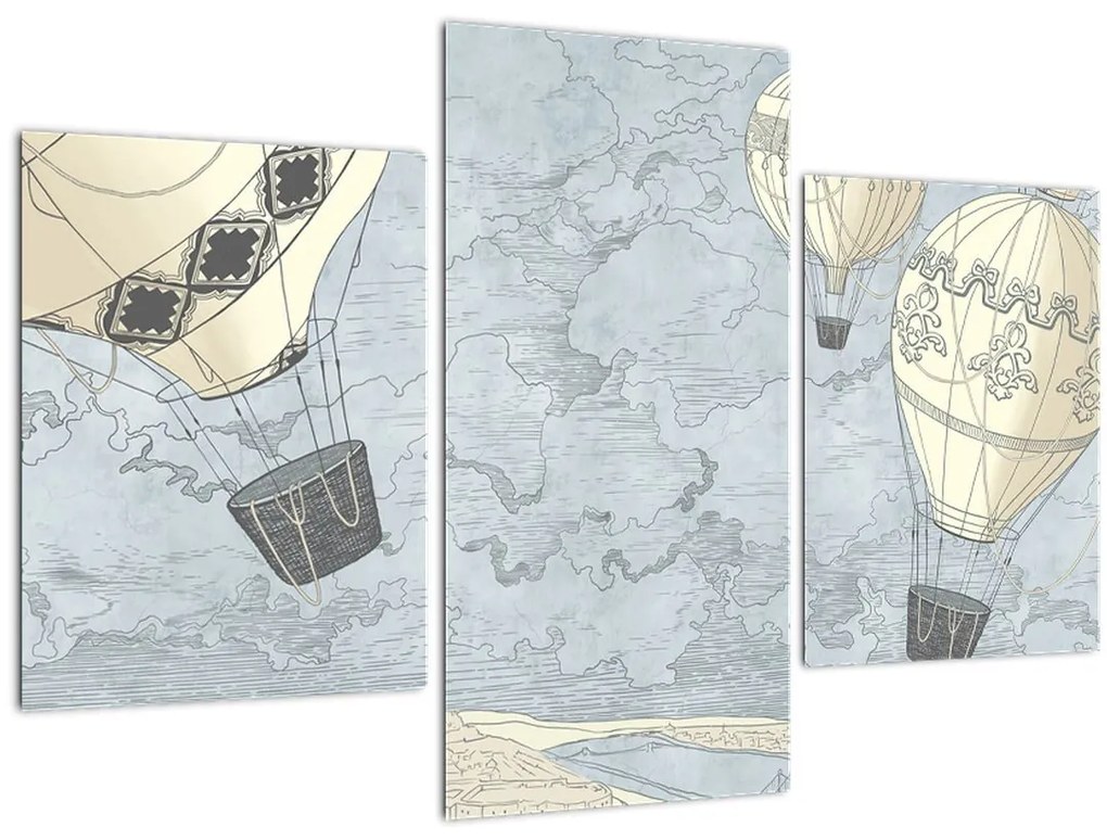 Tablou - Baloane deasupra orașului, nuanțe reci (90x60 cm)