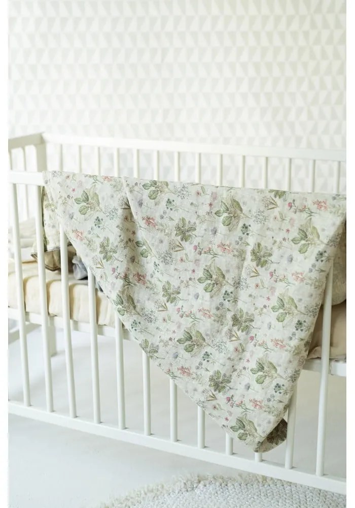 Lenjerie de pat din in pentru copii Linen Tales Botany, 70 x 100 cm, bej