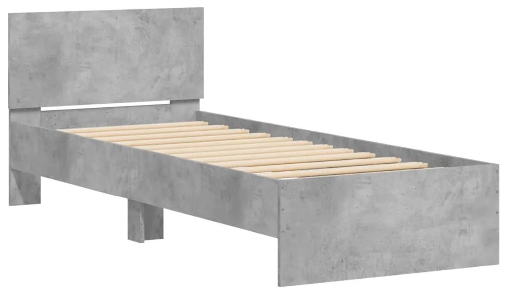 838662 vidaXL Cadru de pat cu tăblie, gri beton, 75x190 cm, lemn prelucrat