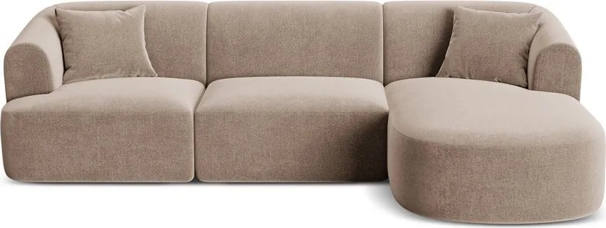 Colțar maro deschis cu tapițerie din catifea (cu colț pe partea dreaptă/cu șezlong) Campi – Cosmopolitan Design