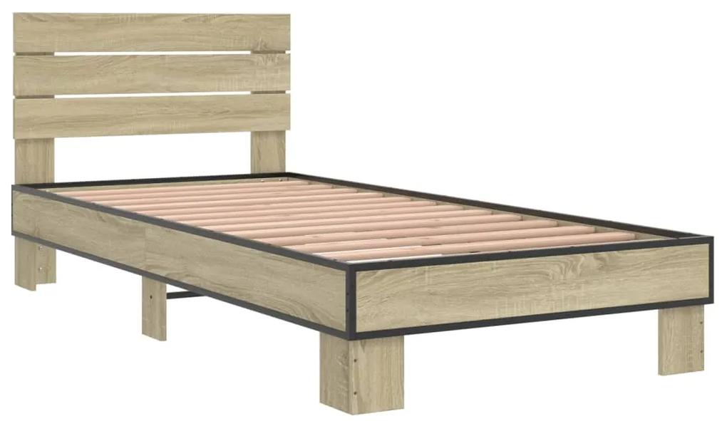 845738 vidaXL Cadru de pat, stejar sonoma, 100x200cm, lemn prelucrat și metal
