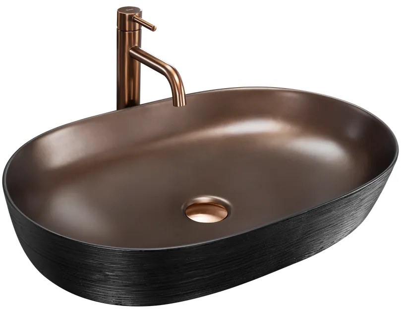 Lavoar ceramic pentru blat CLEO 61 Cupru periat   Negru mat