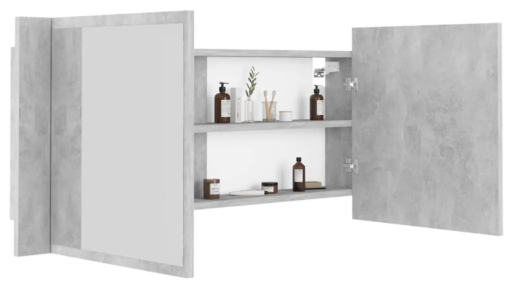Dulap de baie cu oglinda si LED, gri beton, 100x12x45 cm Gri beton