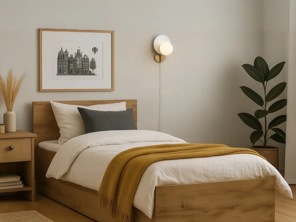 Pat de o persoana SOFIA 90 x 200 cm, stejar artisan Saltele: Cu saltele Deluxe 10 cm, Somiera pat: Cu lamele drepte