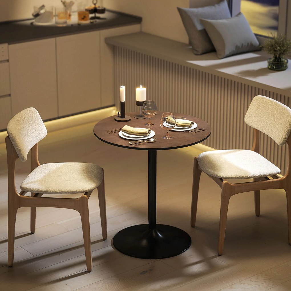 HOMCOM Masă de dining rotundă 70 cm pentru 2 persoane cu blat din placaj de lemn masiv și baza din oțel maro | Aosom Romania