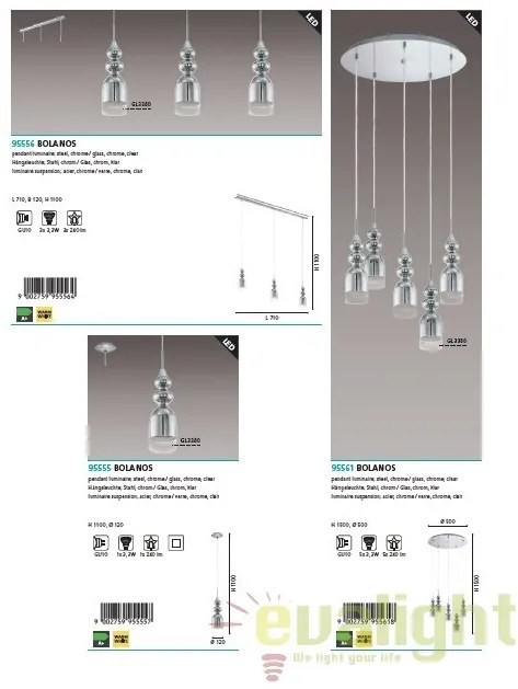 Pendul, Lustra suspendata design elegant GU10-LED, diametru 12cm, BOLANOS 95555 EL