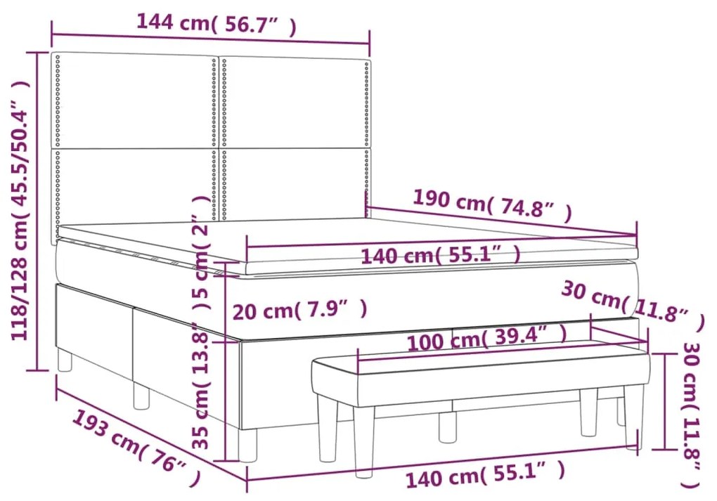 Pat box spring cu saltea, negru, 140x190 cm, catifea Negru, 140 x 190 cm, Culoare unica si cuie de tapiterie