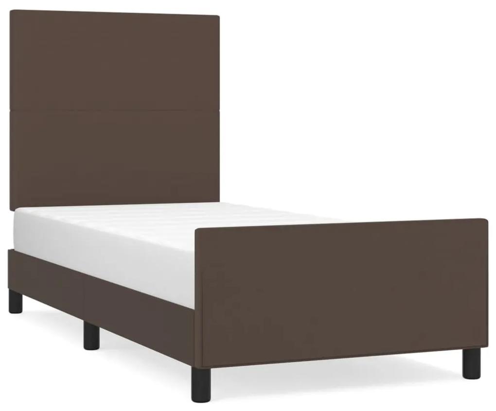 Cadru de pat cu tablie, maro, 90x190 cm, piele ecologica Maro, 90 x 190 cm, Design simplu