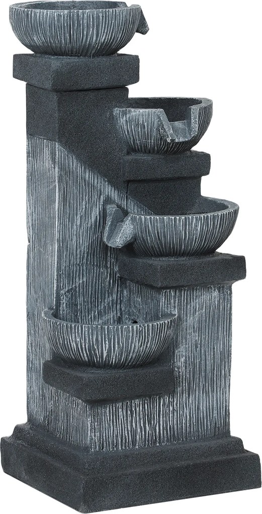 Outsunny Fântână de grădină în cascadă, energie solară, fântână de apă 4 niveluri cu lumini LED, rășină, 38 x 36 x 85 cm, gri | Aosom Romania