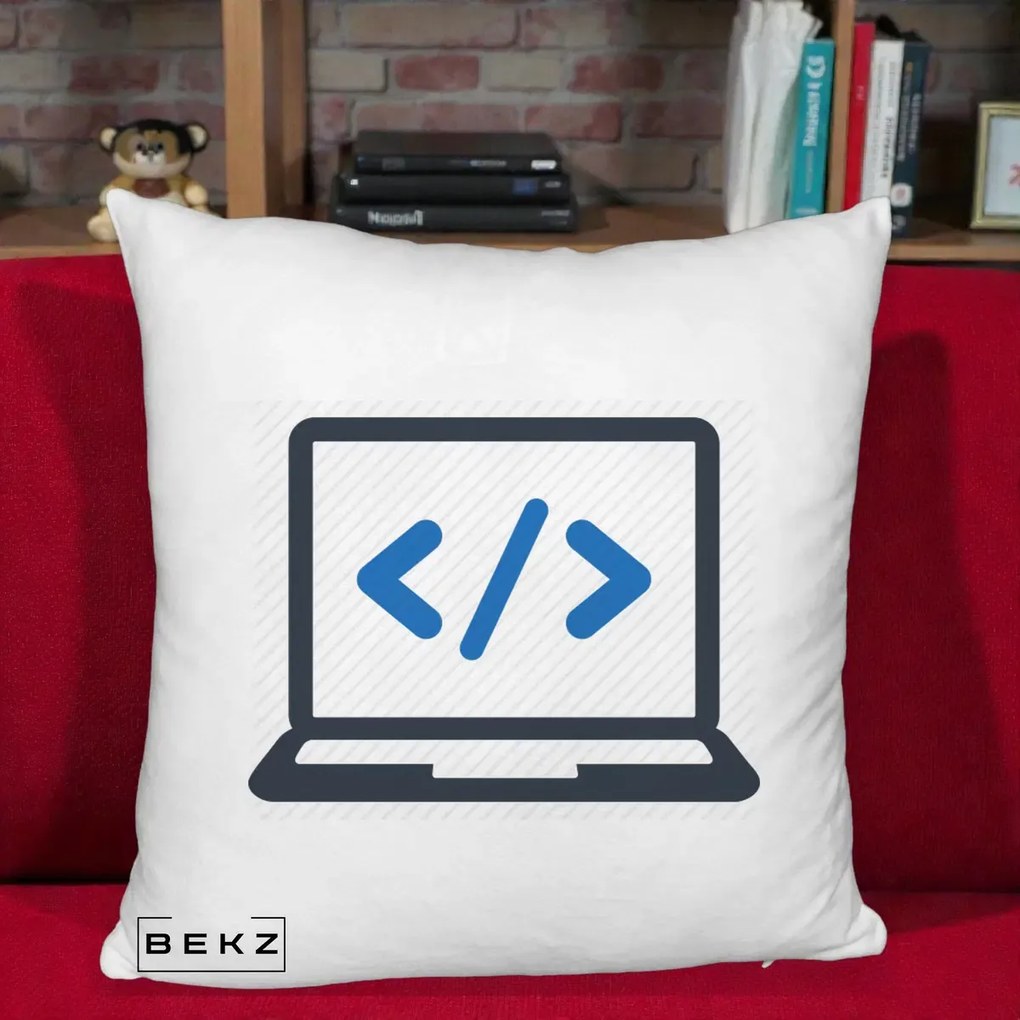 Perna Personalizata Laptop Cod HTML, 40x40 cm, Alb Pufos, Husa Detasabila, Perna Inclusa, BEKZ®