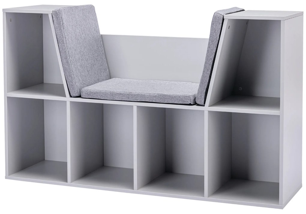 HOMCOM 2 în 1 raft pentru copii Raft + Bancă cu pernă 103 cm × 30 cm × 62 cm Alb + Gri | Aosom Romania
