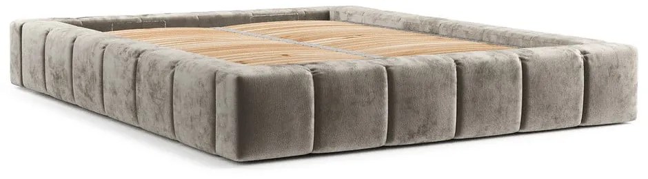 Pat matrimonial bej tapițat cu spațiu de depozitare cu somieră 160x200 cm Aruba L – Maison de Rêve