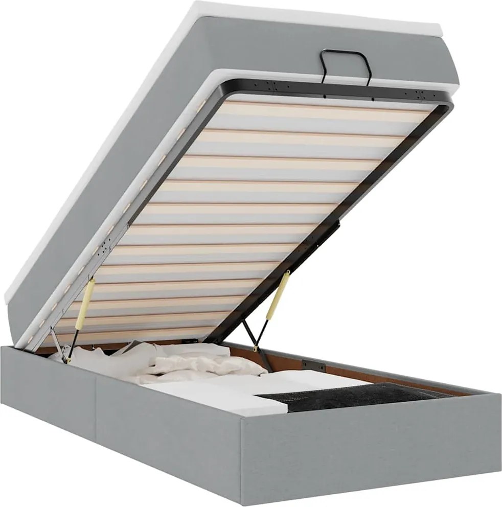 vidaXL Cadru de pat otoman cu saltea țesătură gri deschis 90x190cm