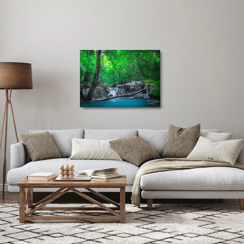 Tablou pe sticlă - Cascada Erawan, Kanchanaburi, Thailanda (70x50 cm)