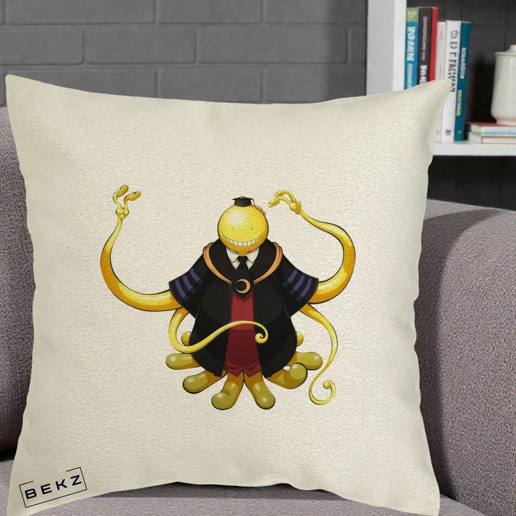 Perna Personalizata Assassination Classroom Koro-sensei, 40x40 cm, Ecru, Husa Detasabila, Perna Inclusa, BEKZ®