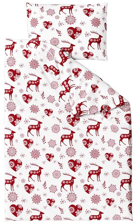 Lenjerie de pat din bumbac alba HEARTS AND REINDEER Dimensiune lenjerie de pat: 2 buc 70 x 90 cm | 200 x 220 cm