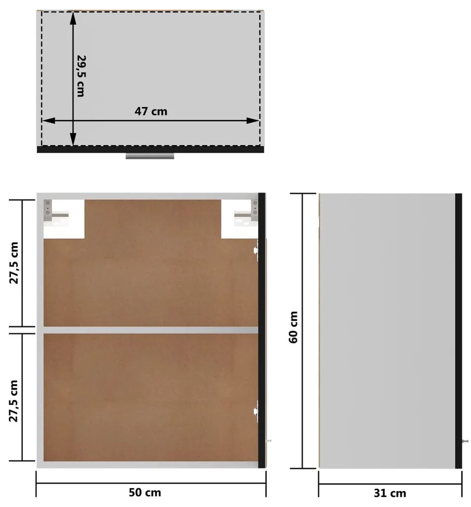 Dulapuri suspendate, 2 buc., negru, 50x31x60 cm, PAL Negru, Dulap suspendat 50 cm 2 buc., 1