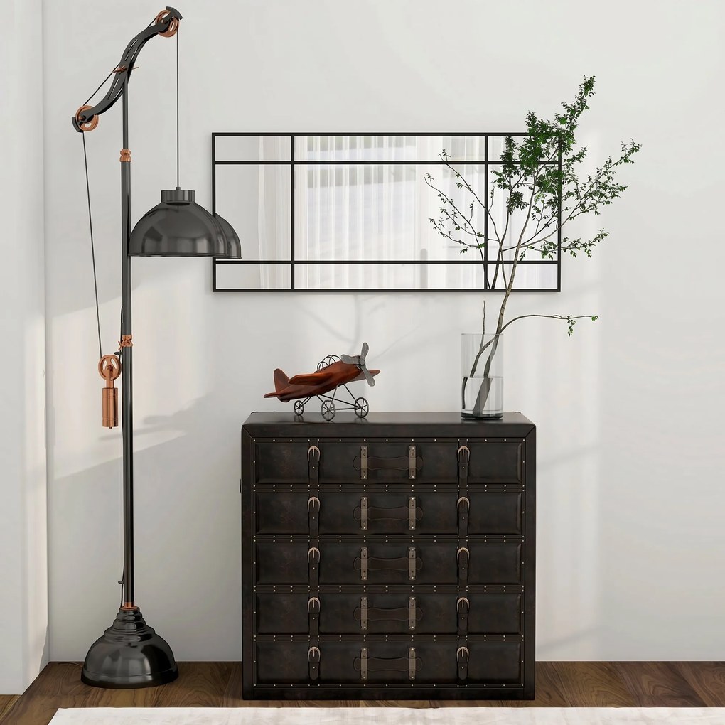 HOMCOM Oglindă de Perete Stil Fereastră Montaj Vertical Orizontal 110x50cm Negru | Aosom Romania
